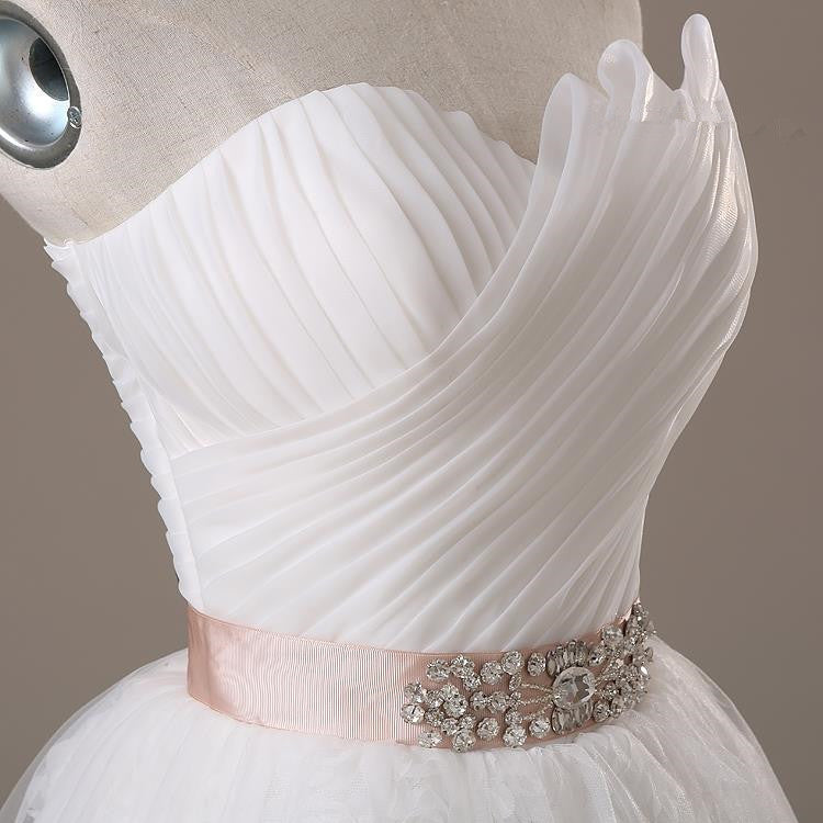 Lace Sash Wedding Dresses Lace-Up Bowknot Sleeveless Bridal Gowns