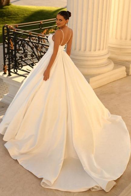 Unique thin shoulder strap sleeveless ball dress wedding dress