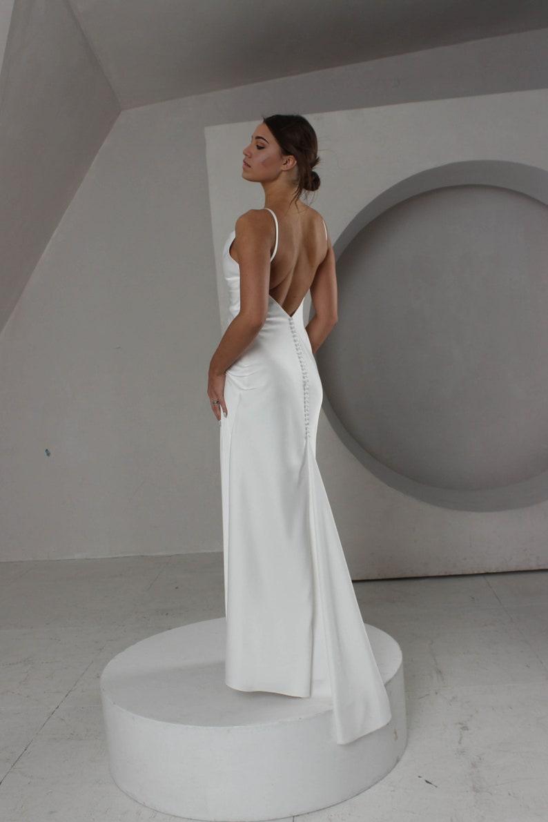 French Crep Wedding Dress With Cowl Neck For Special Occasion Elopement Dress With Low Cowl Back Rehearsal Dinner Backless Simple Crep Dress