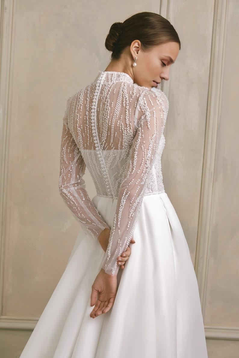 High Neck Modest Wedding Dress Long Sleeve Wedding Dress Embroidered Wedding Gown Lace Wedding Dress A Line Bridal Dress