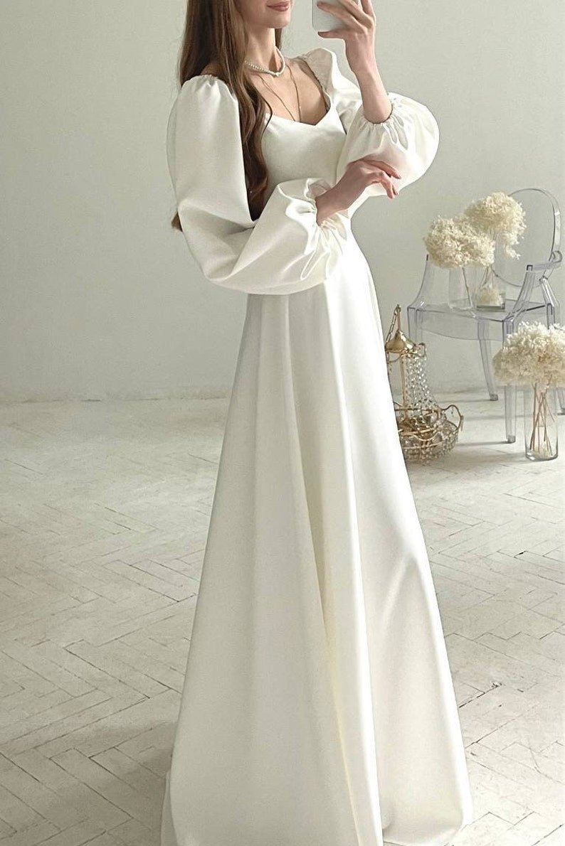 A Modest Dress With Long Sleeves Ivory Dress Maxi Wedding Dress Simple Wedding Dress