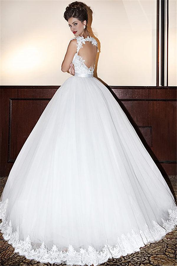 Tulle Sweetheart Wedding Dresses Floor Length Open Back Applique Ball Gowns