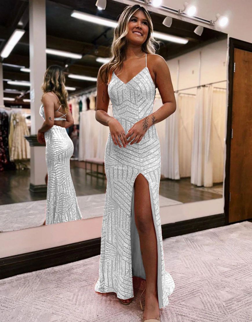 Sequin Long Glitter Prom Party Dress With Split