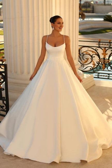 Unique thin shoulder strap sleeveless ball dress wedding dress