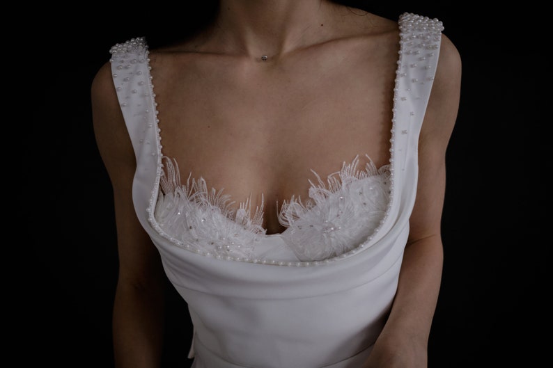 Wedding dress Embroidered corset dress Handmade bridal gown Open back dress with