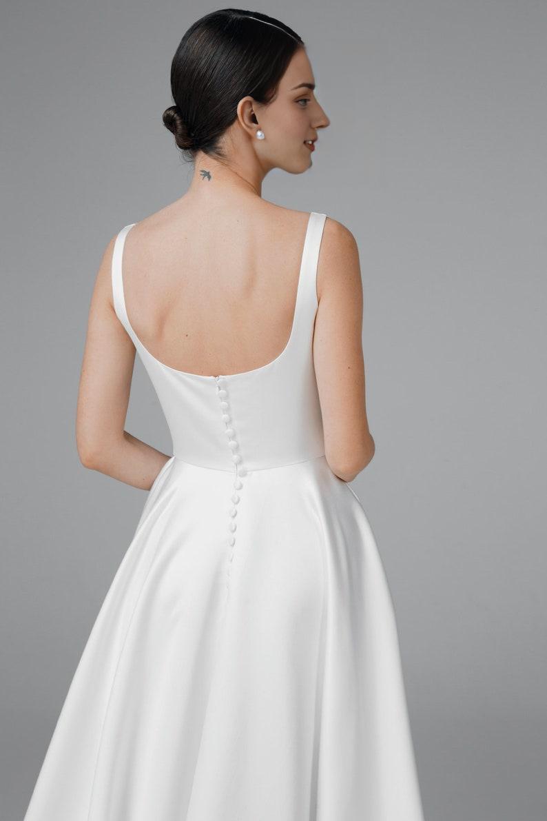 Satin low back wedding dress A-line wedding dress square neck wedding dress Satin wedding dress with pockets