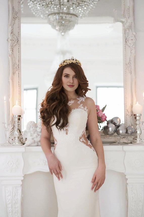Sexy Mermaid Wedding Dresse Sheer Bridal Gowns with Lace Court Train