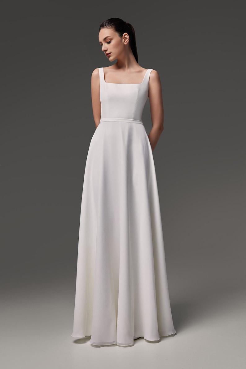 Modest wedding dress Simple wedding dress crepe wedding dress A-line silhouette square neckline