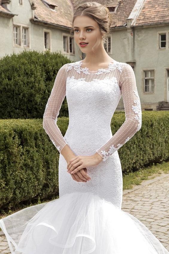 Lace Appliques Wedding Dress Mermaid Long Sleeve Bridal Gowns
