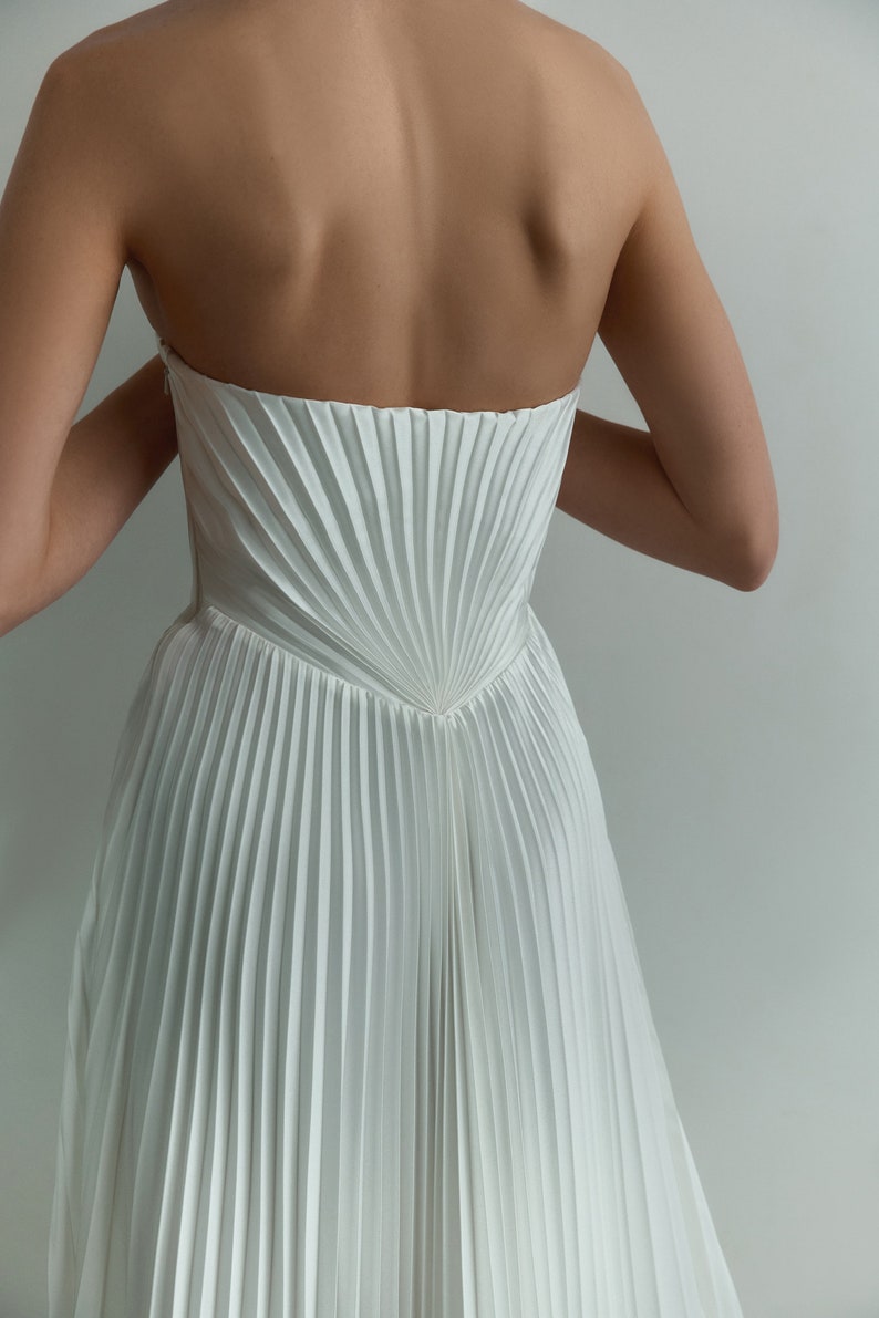 Pleated wedding dress Strapless satin wedding dress Modern A-line bridal gown with pleating Minimalist corset wedding dress