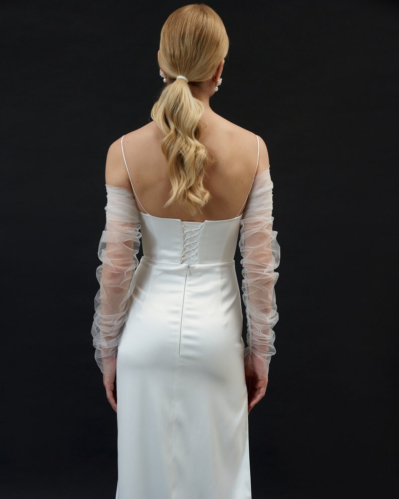 Minimalistic Wedding Dress With Sleeves Off-shoulder Minimalistic Wedding Dress Elegant Satin Wedding Dress