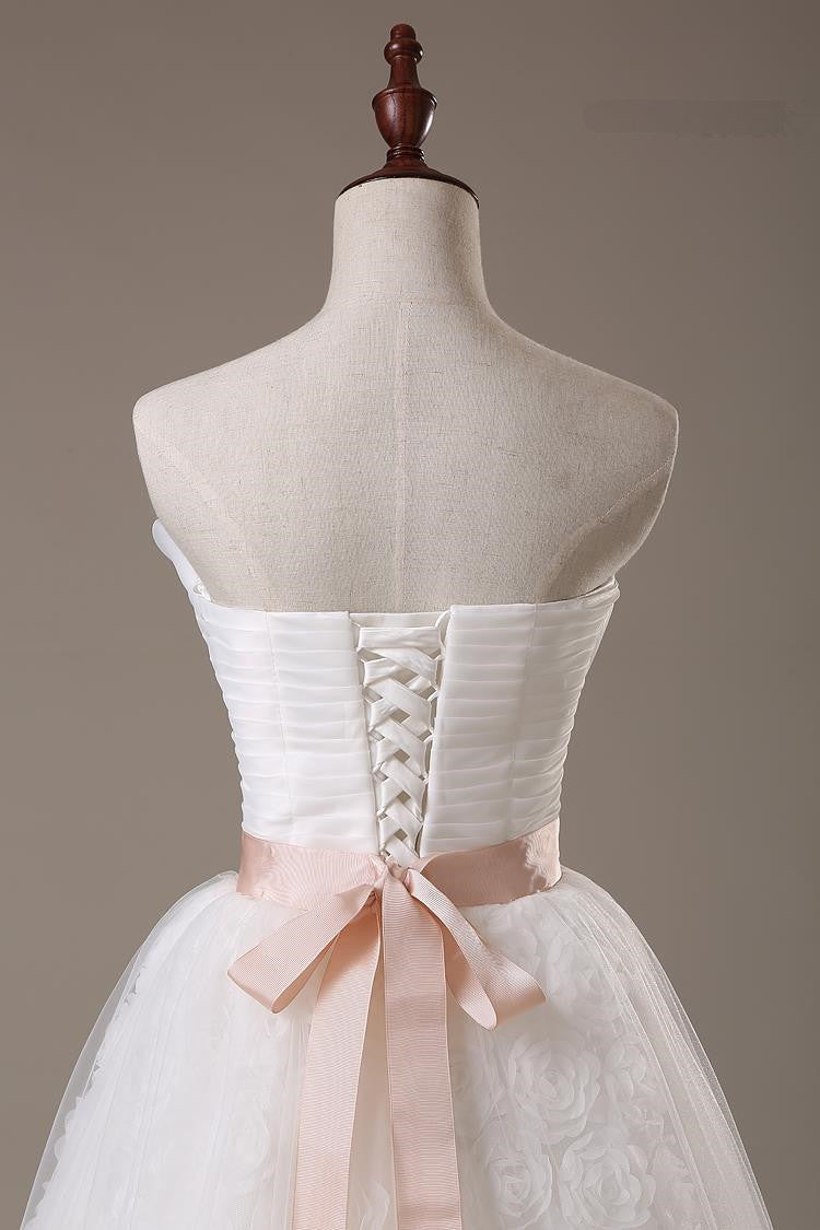Lace Sash Wedding Dresses Lace-Up Bowknot Sleeveless Bridal Gowns