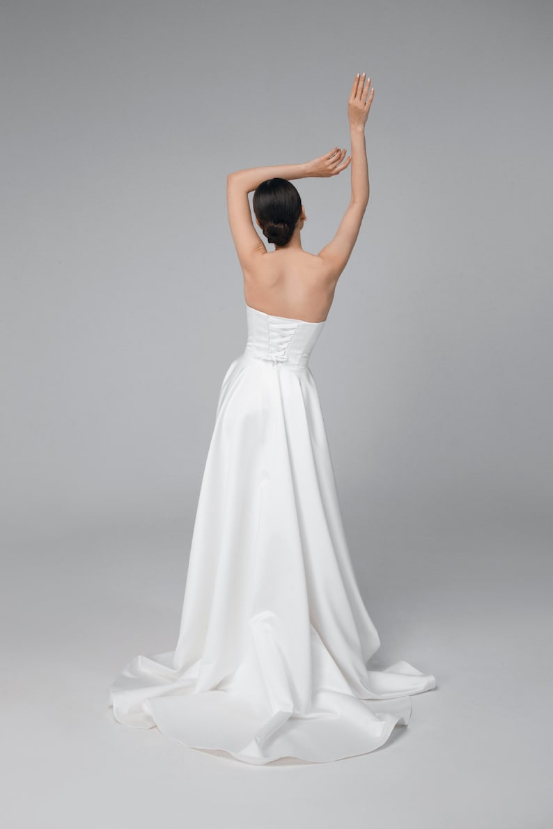 A Line Wedding Dress With Detachable Tulle Sleeves Minimalist Modern Wedding Dress