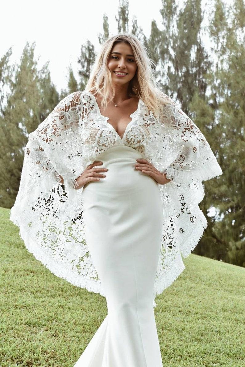 Bohemian Wedding Dress with Embroidered Lace Boho Style Wedding Dress Mermaid Wedding Dress Simple White Lace Dress Beach Wedding Dress