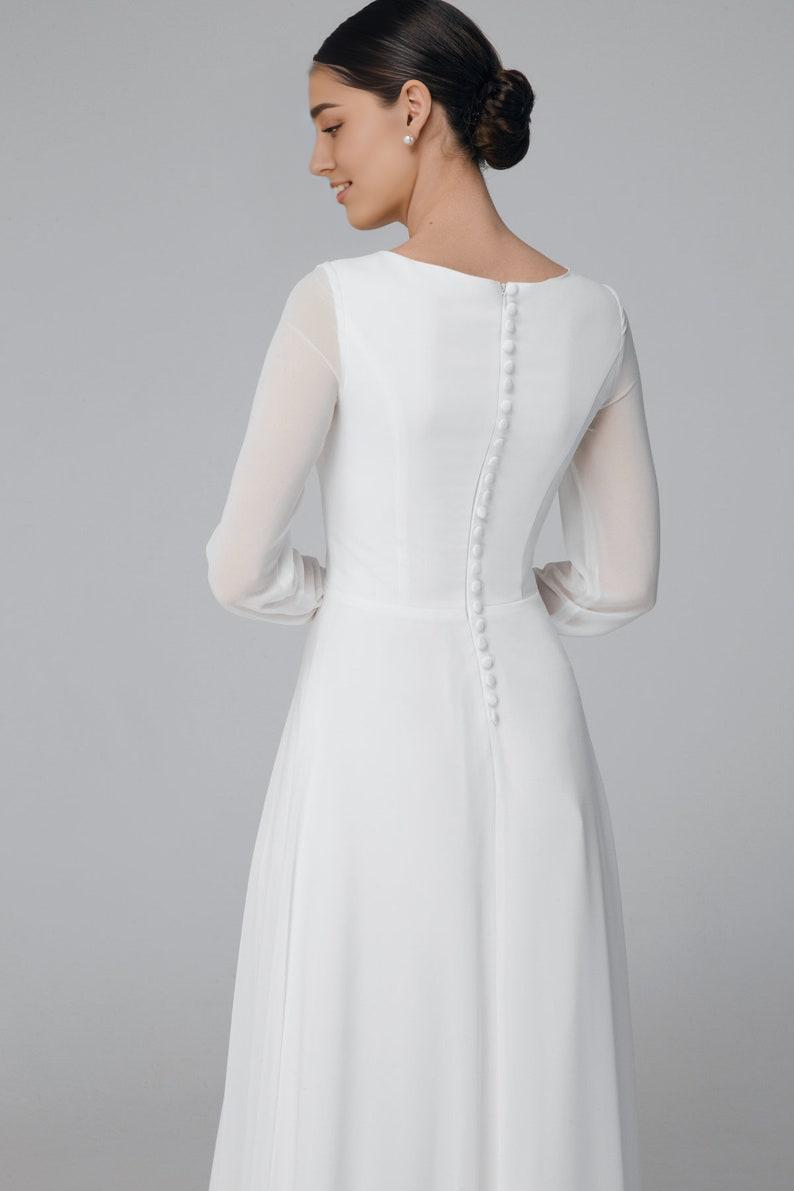 Long sleeve simple wedding dress modest bridal dress Rustic wedding dress
