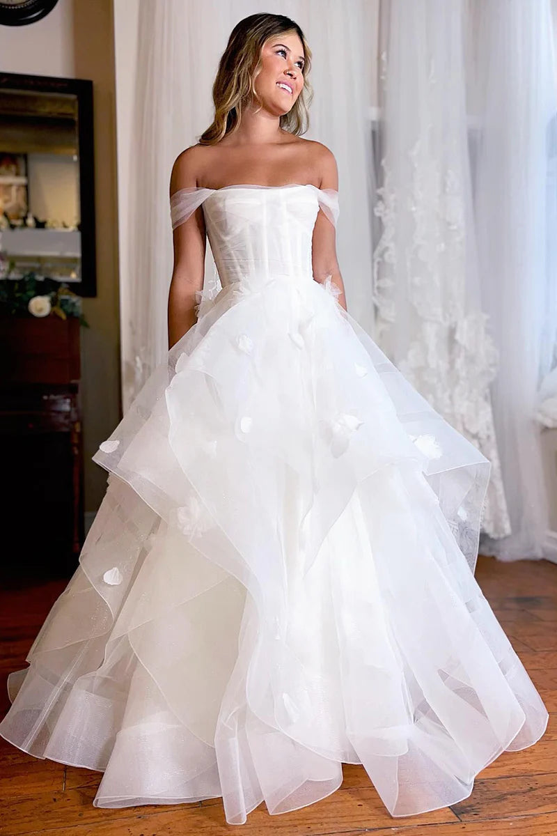 Simple White Corset A-Line Wedding Dress with Appliques