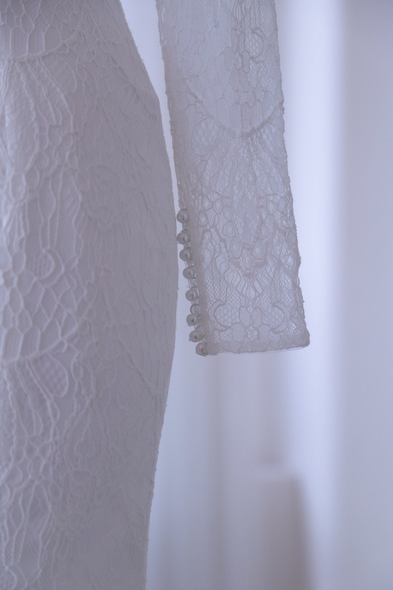 Square neck lace wedding dress with long sleeves fit mermaid bridal dress with small train wedding gown lace bridal dress beach wedding