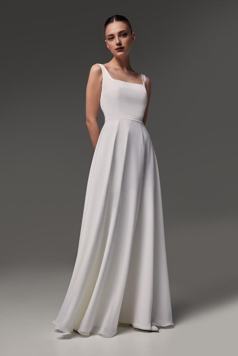 Modest wedding dress Simple wedding dress crepe wedding dress A-line silhouette square neckline
