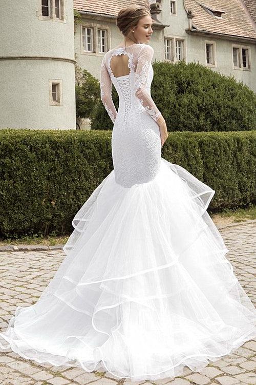 Lace Appliques Wedding Dress Mermaid Long Sleeve Bridal Gowns