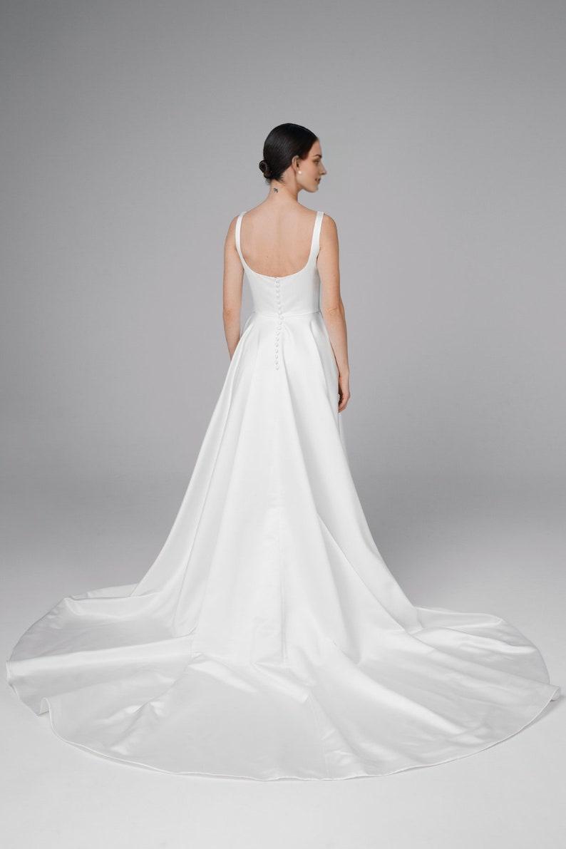 Satin low back wedding dress A-line wedding dress square neck wedding dress Satin wedding dress with pockets