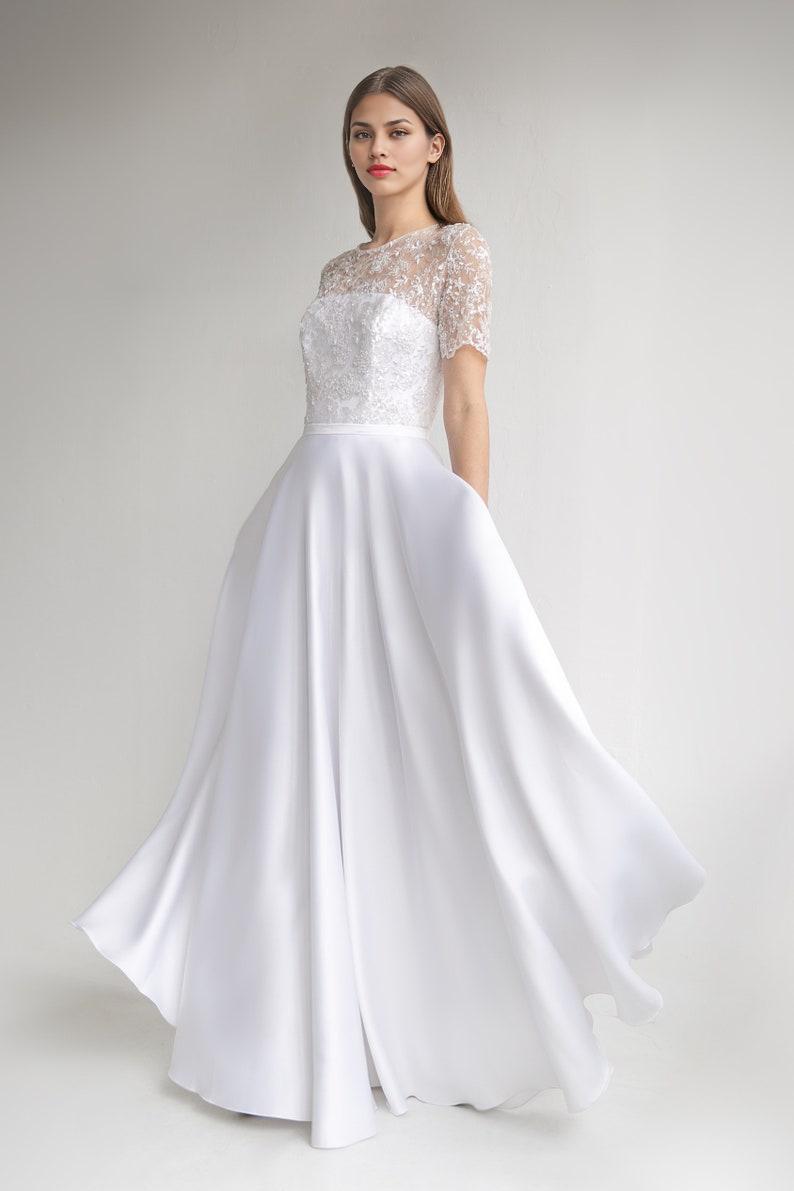 Modest Wedding Dress Satin Wedding Dress A-line Silhouette