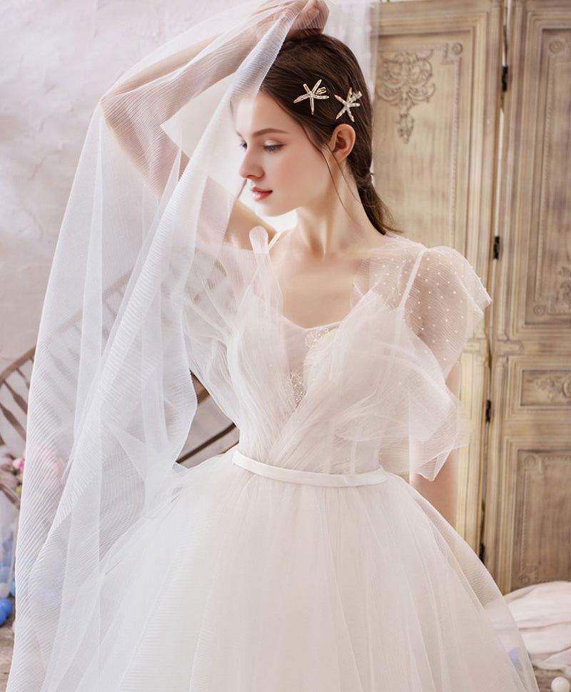V Neck Tulle Lace Long Wedding Dress Lace Bridal Dress