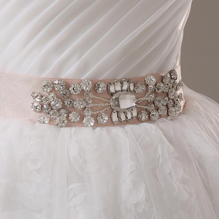 Lace Sash Wedding Dresses Lace-Up Bowknot Sleeveless Bridal Gowns