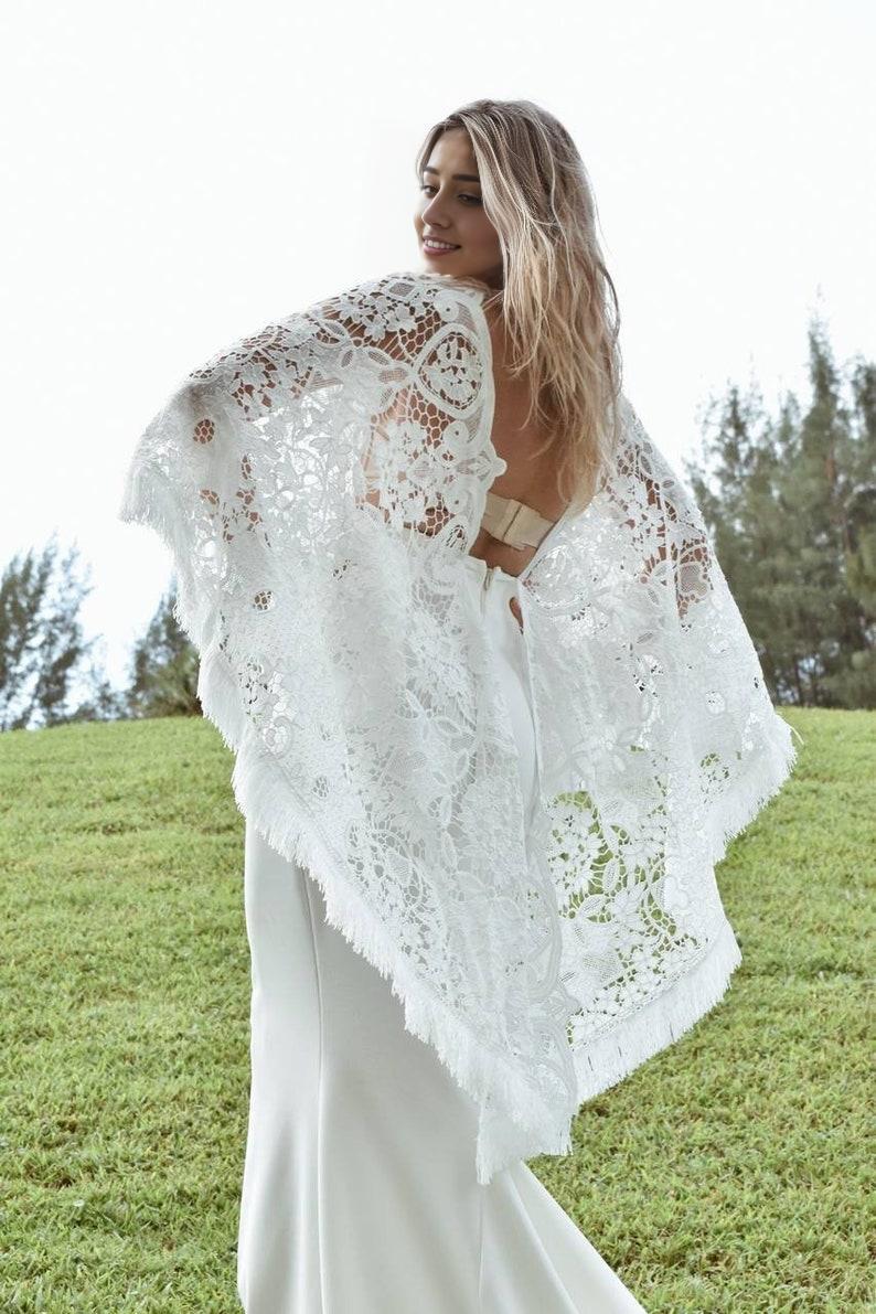 Bohemian Wedding Dress with Embroidered Lace Boho Style Wedding Dress Mermaid Wedding Dress Simple White Lace Dress Beach Wedding Dress
