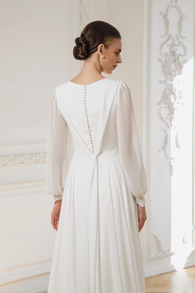 Wedding Dress Gabriella Long Sleeve High Neck Chiffon Bridal Gown