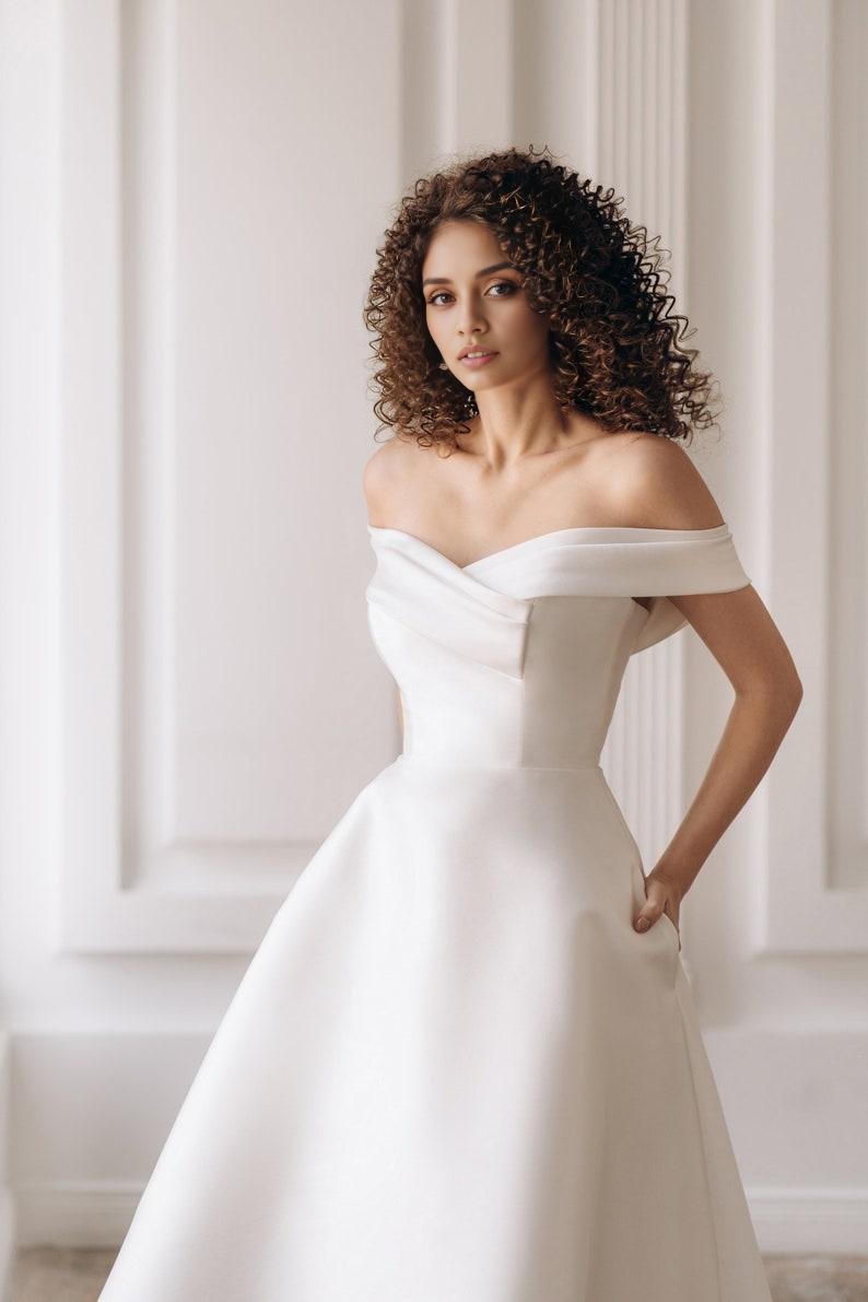 Wedding Dress Minimalist Satin Bridal Gown Tea Length Cocktail Or Prom Dress