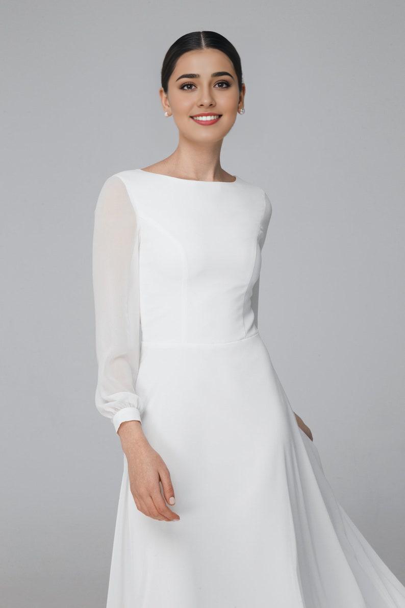 Long sleeve simple wedding dress modest bridal dress Rustic wedding dress