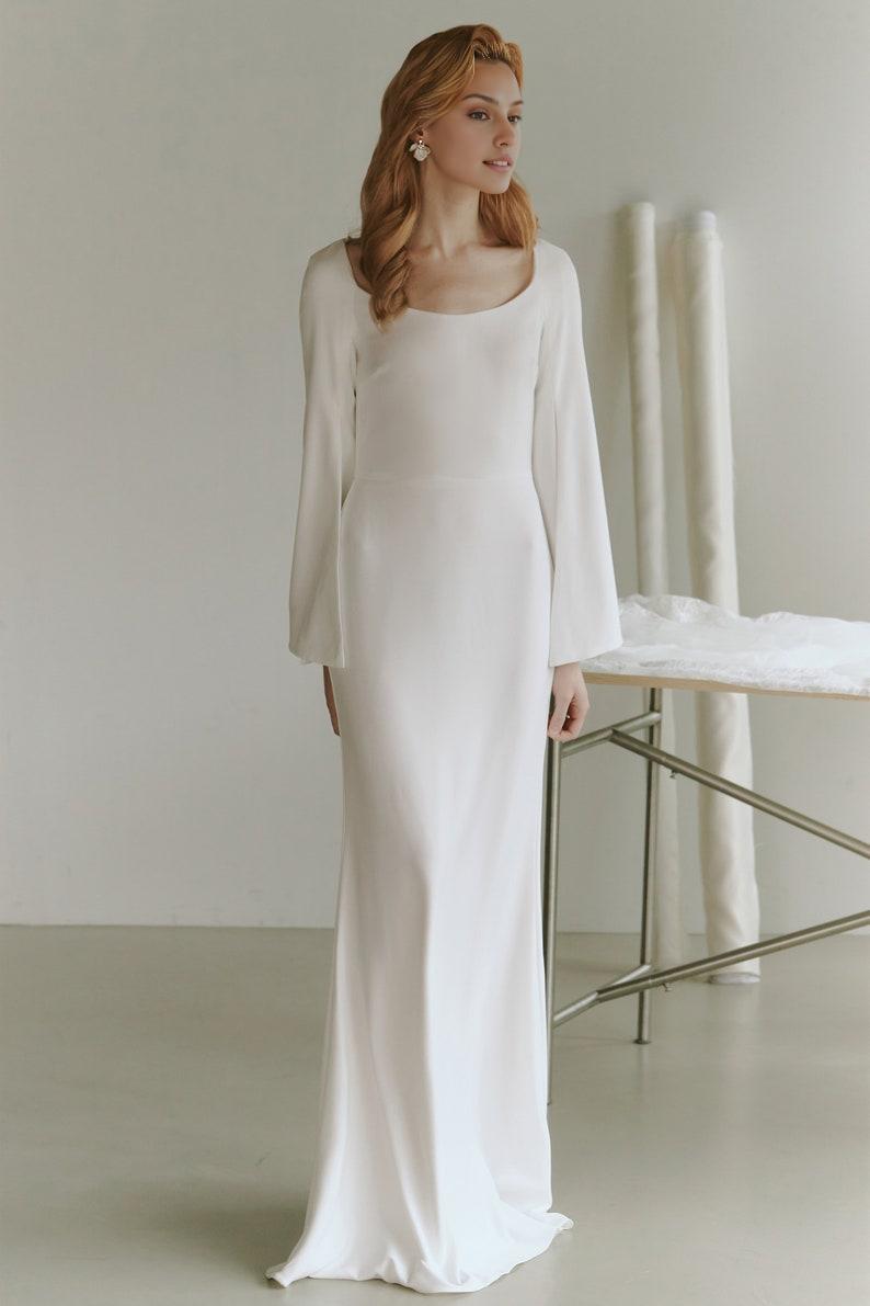 Wedding Dress Modest Bridal Gown Elegant Wedding Dress Boho Long Sleeve Dress Reception Dress Engagement Dress Winter Wedding Dress