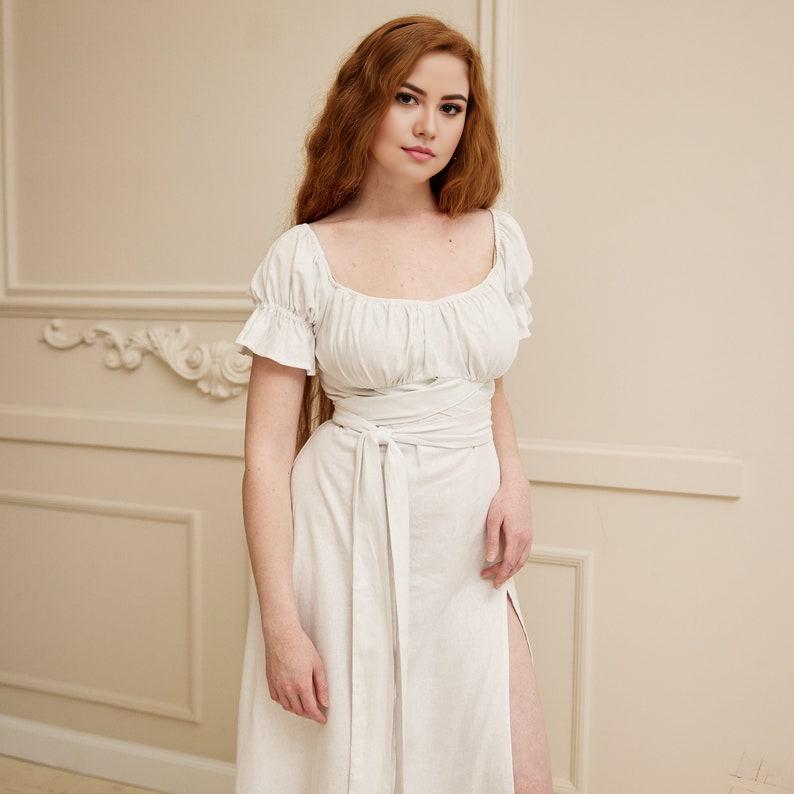 Linen white dress  Modest wedding dress romantic Simple wedding dress boho Alternative wedding dress