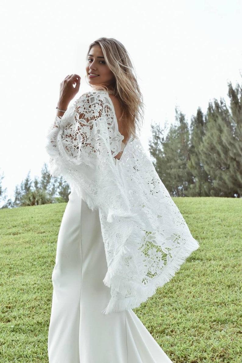 Bohemian Wedding Dress with Embroidered Lace Boho Style Wedding Dress Mermaid Wedding Dress Simple White Lace Dress Beach Wedding Dress