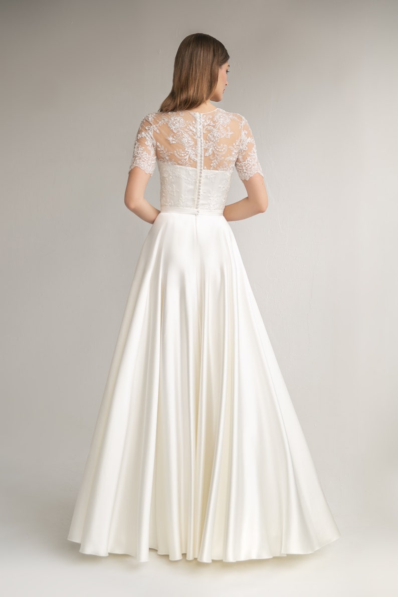 Modest Wedding Dress Satin Wedding Dress A-line Silhouette