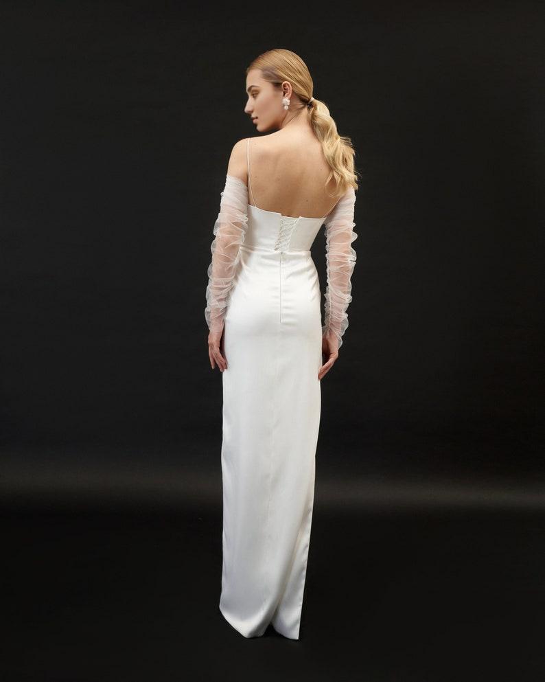 Minimalistic Wedding Dress With Sleeves Off-shoulder Minimalistic Wedding Dress Elegant Satin Wedding Dress