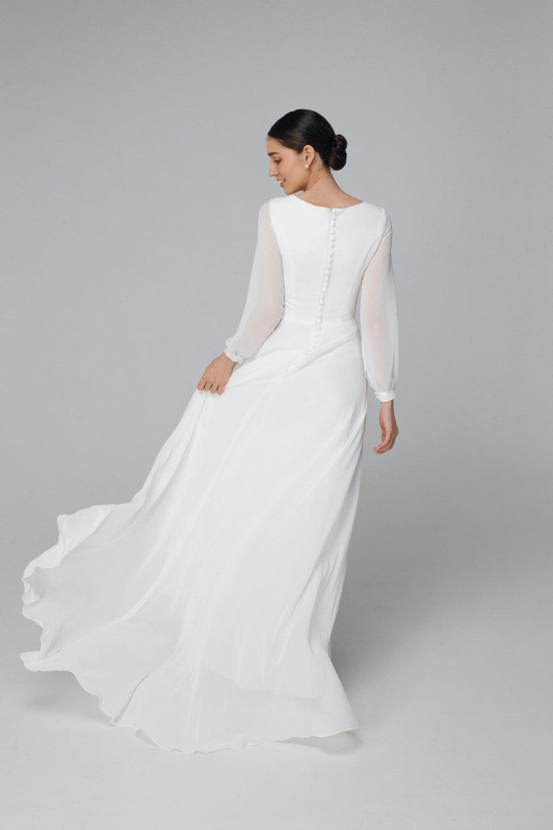 Long sleeve simple wedding dress modest bridal dress Rustic wedding dress