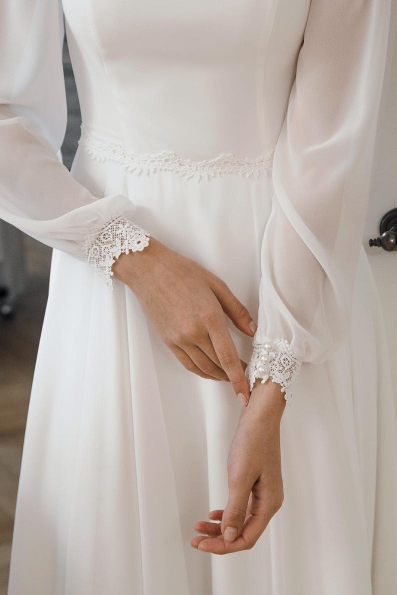 Wedding Dress Gabriella Long Sleeve High Neck Chiffon Bridal Gown