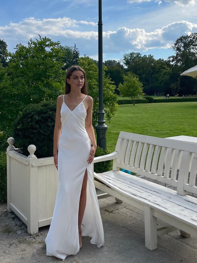 Simple Wedding Dress With Backless Satin Slip Dress For Reception Wedding Dress Wedding Guest Dress Courthouse Wedding Dress