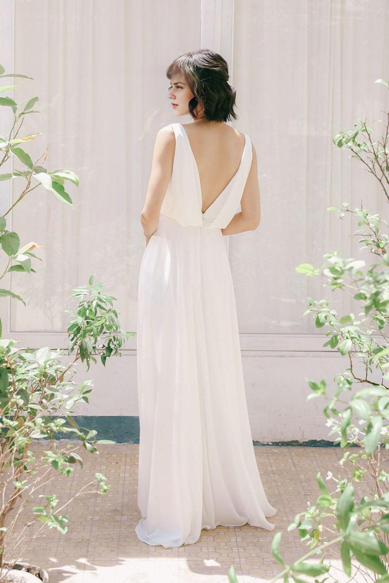 Chiffon Wedding Dress Cowl neck Wedding Dress Flowing Wedding Gown  A-line Dress  Open Back  Floor Length Dress
