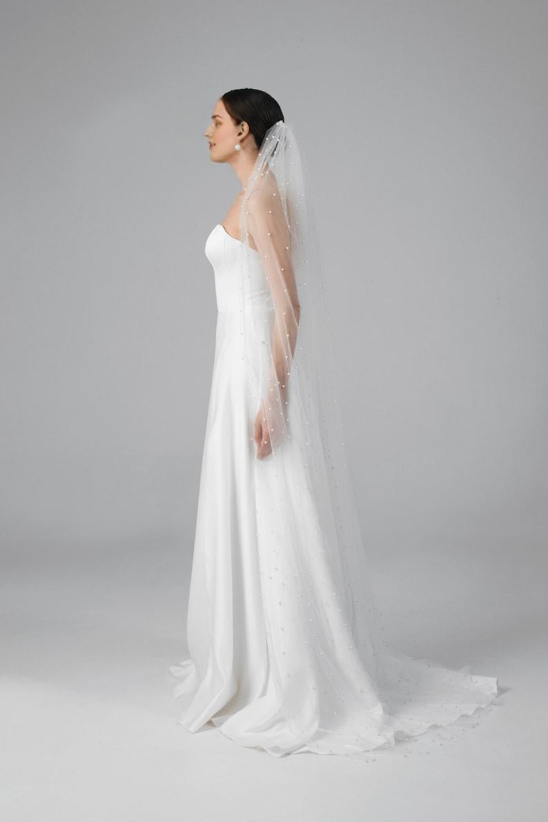 A Line Wedding Dress With Detachable Tulle Sleeves Minimalist Modern Wedding Dress