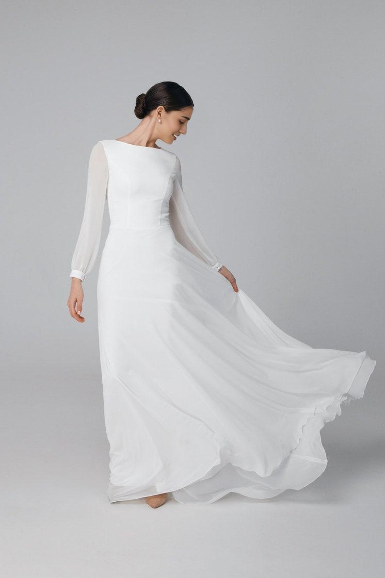 Long sleeve simple wedding dress modest bridal dress Rustic wedding dress