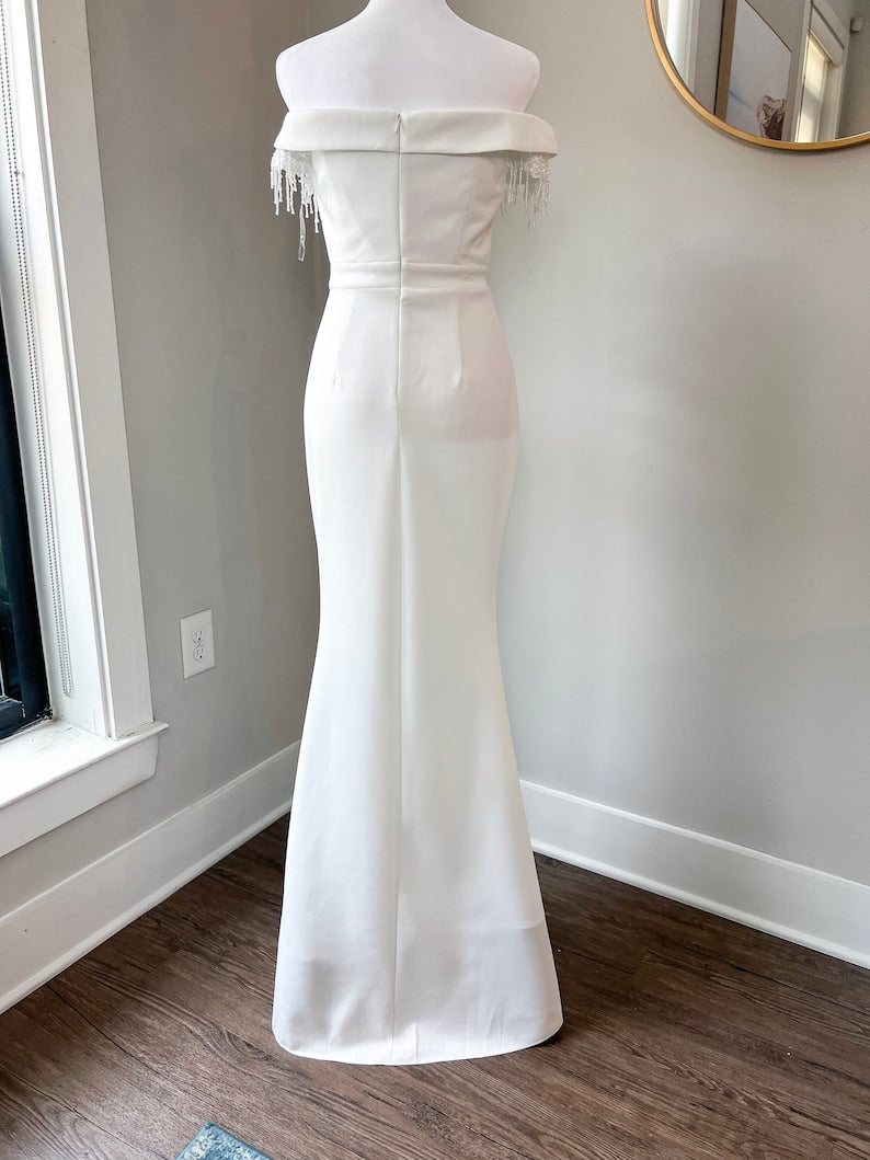 Mermaid Off Shoulder Appliques Wedding Reception Dress with