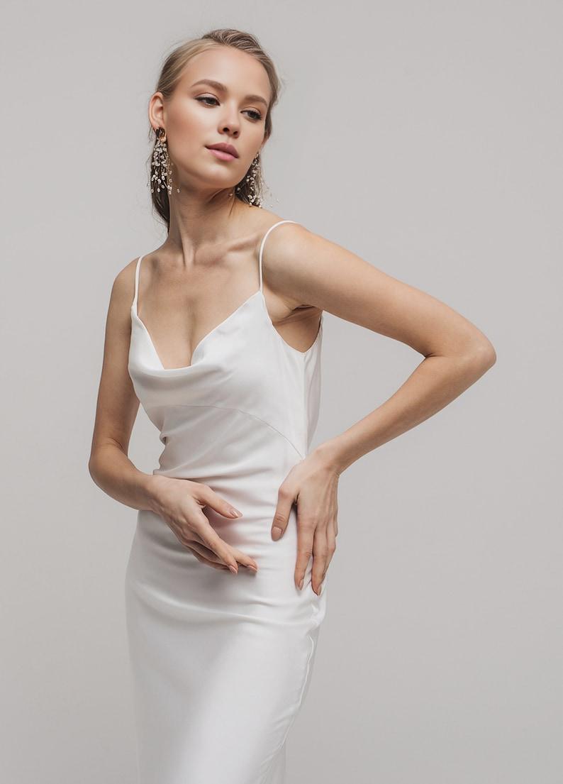 Simple Satin Cowl Neck Wedding Dress Modest Satin Wedding Dress Maxi Slip Dress Reception Wedding dress