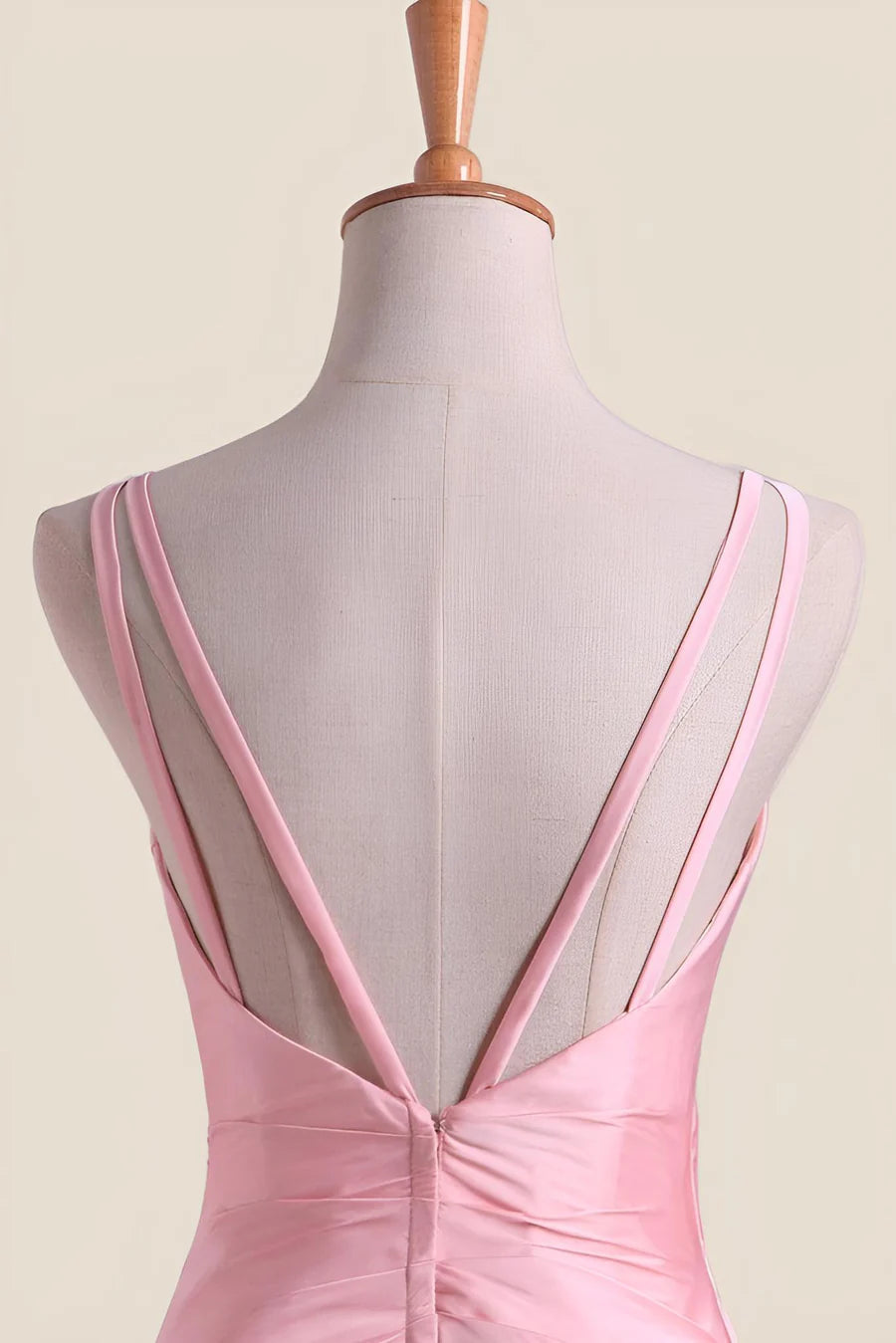 Pink Pleated Faux-Wrap Long Prom Dress