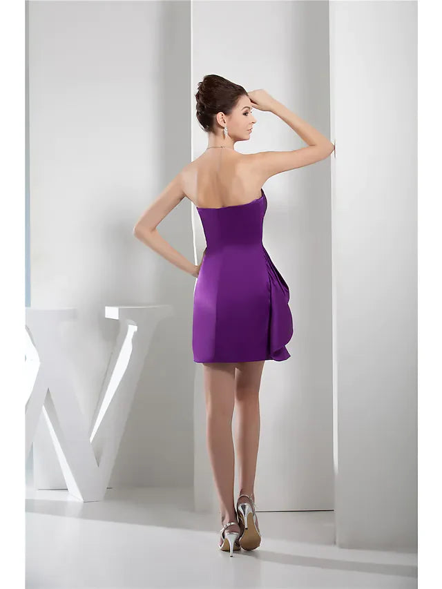 DingjiMinimalist Elegant Homecoming Cocktail Party Dress Sweetheart Neckline Sleeveless Short Mini Satin with Sleek Ruched