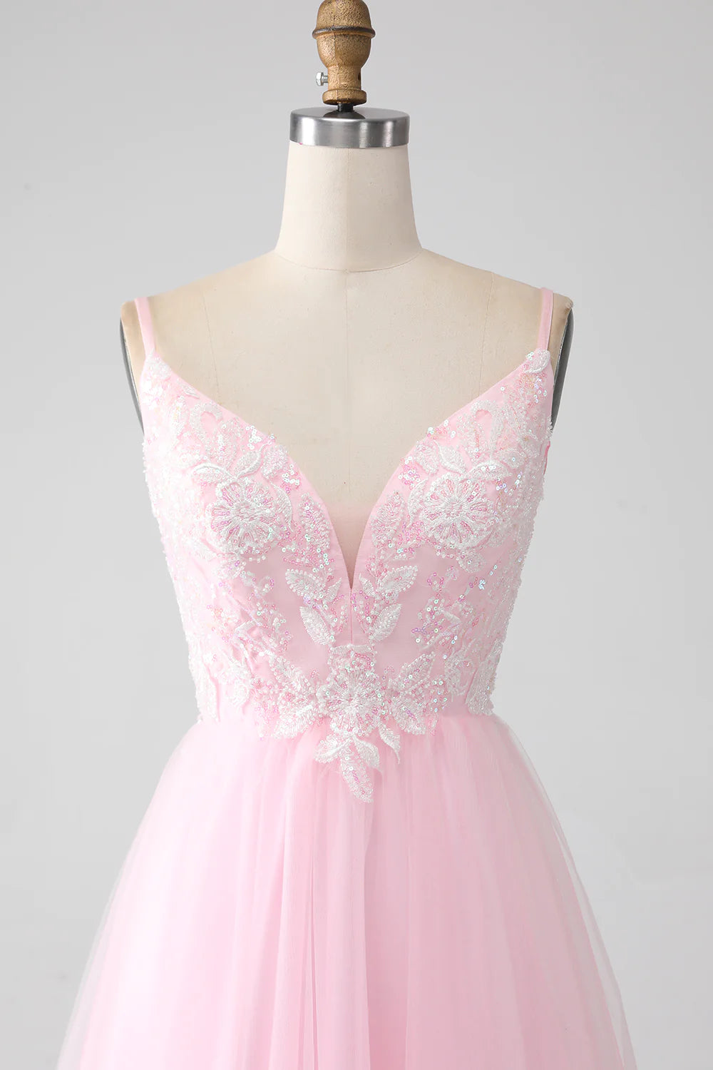 Light Pink A-Line Spaghetti Straps Prom Dress with Beading