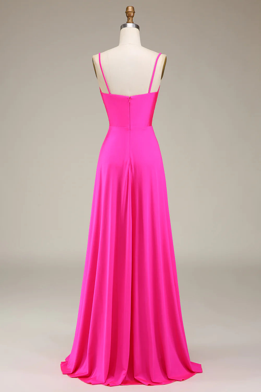 Hot Pink Spaghetti Straps A-line Prom Dress with Pleated