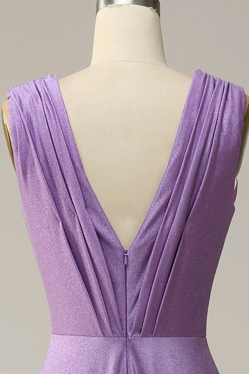 A Line Deep V Neck Purple Sleeveless Long Prom Dress