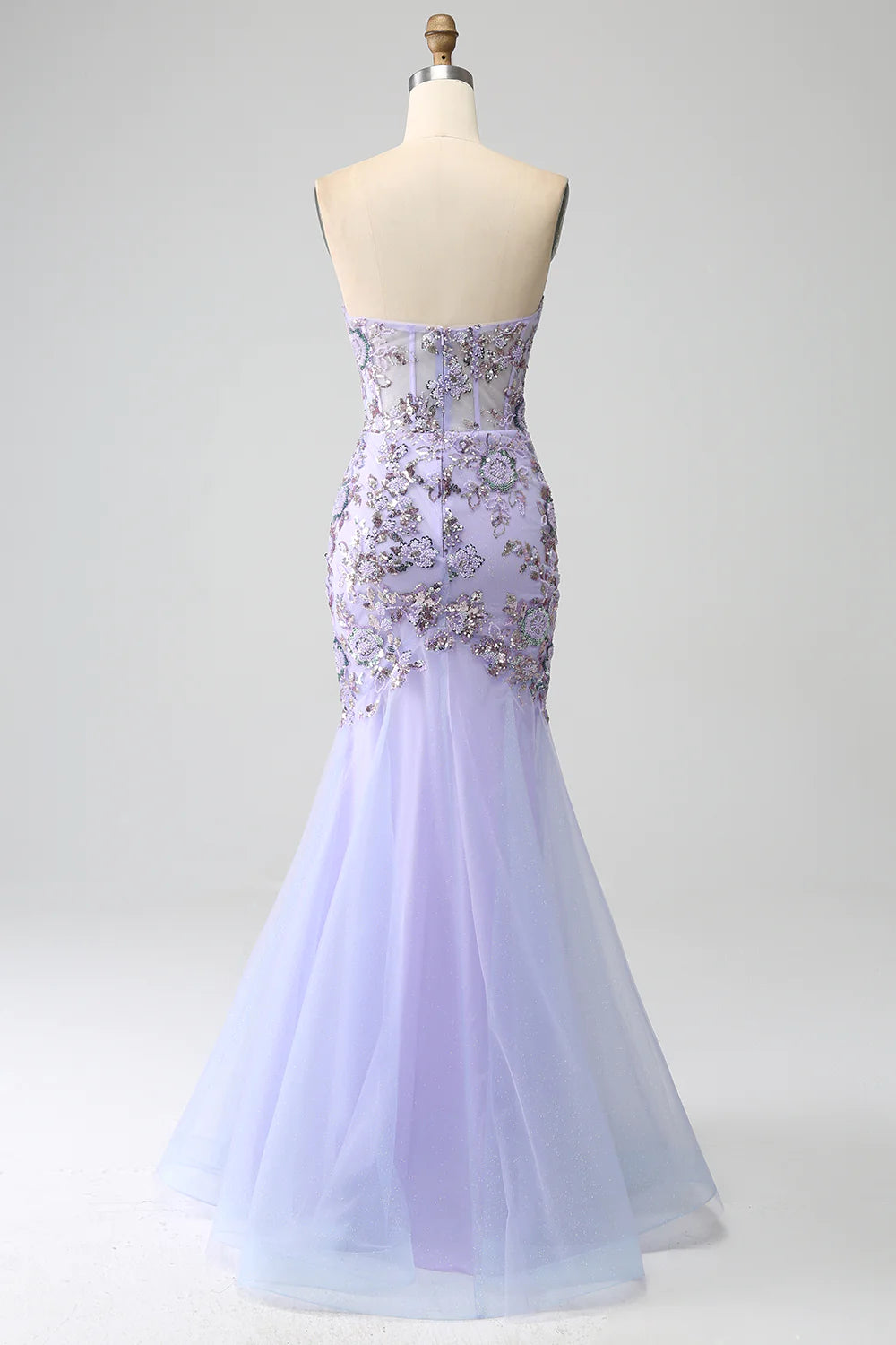 Mermaid Strapless Lavender Corset Prom Dress with Beading